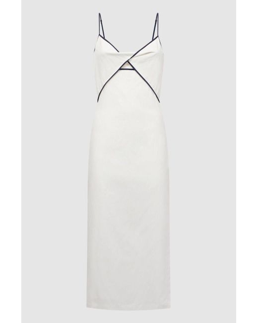Reiss White Leona Cut-out Contrasting-trim Cotton Midi Dress