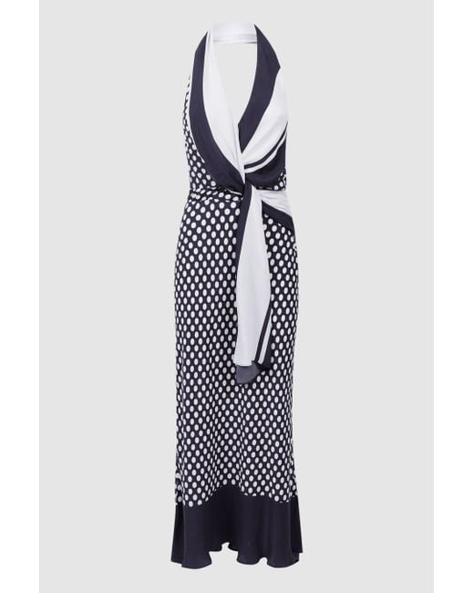 Reiss Blue Amelia Polka-dot Halter-neck Woven Maxi Dress