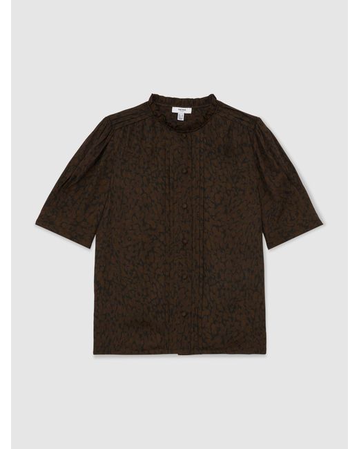 Reiss Alina - Black Matte-silk Animal-print Blouse, Us 6
