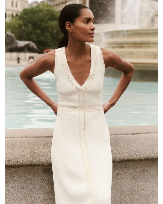 Reiss Natural Craft-Stitch Knitted Midi Dress