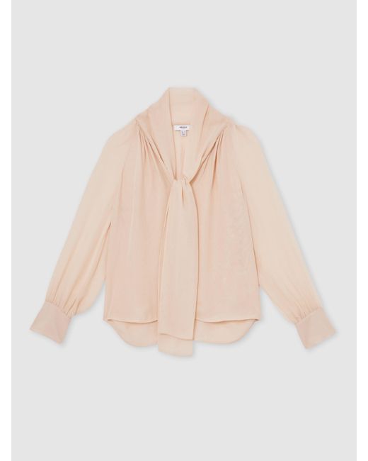Reiss Natural Silk-Blend Chiffon Tie-Neck Blouse
