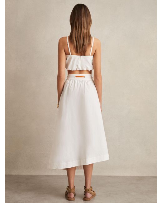 Reiss Natural Poplin Belted Split Midi Skirt