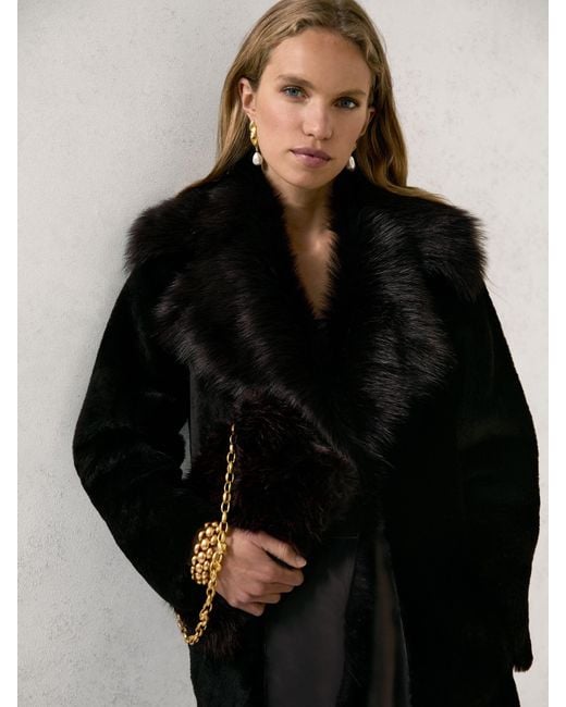 Reiss Black Shearling And Leather Coat