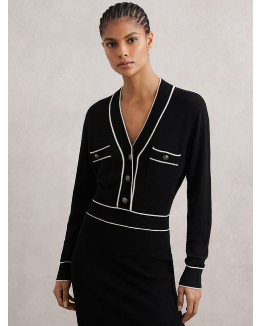 Reiss Black Petite Wool-Blend Tipped Dress With Cashmere