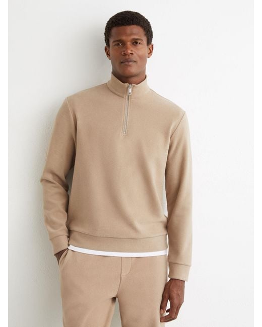 Reiss Natural Cotton-Blend Ribbed Half-Zip Jumper for men