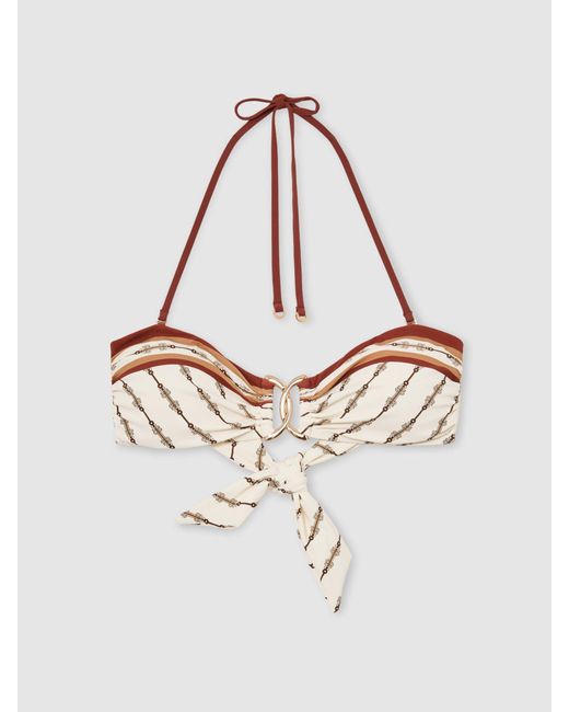 Reiss White Chain-Print Bandeau Halterneck Bikini Top
