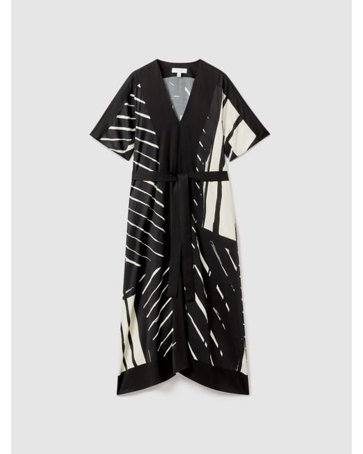 Reiss Black Cami Printed Satin Midi Dress