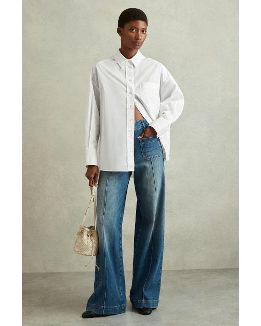 Reiss Edie - White Oversized Cotton Button-through Shirt, M