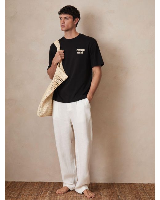 Reiss Brown Roda - Black | Ché Cotton Palm-print T-shirt, Large for men