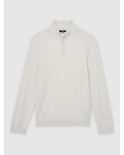 Reiss Findlay - Snow White Wool Wide-rib Half-zip Jumper, M for men