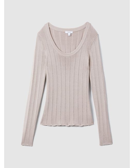 Reiss Blue Sierra - Neutral Knitted Scoop Neck Top, M (us 8-10)