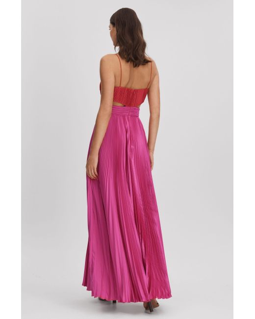 AMUR Pink Pleated Cut-out Maxi Dress