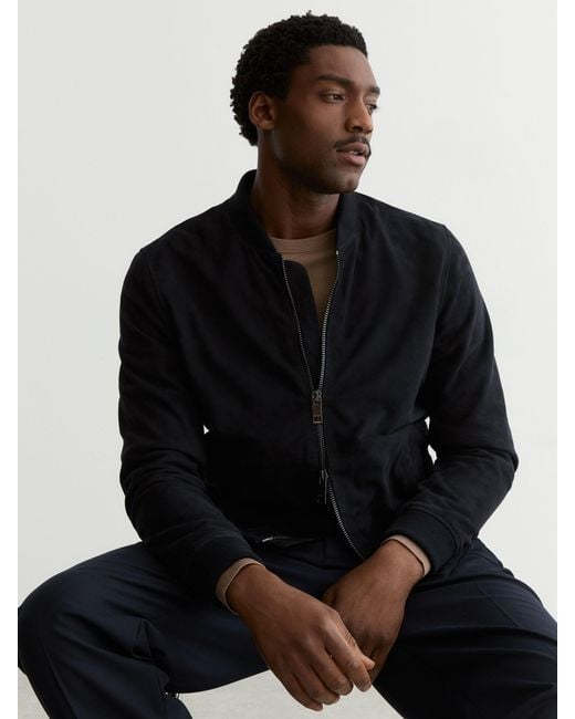 Reiss Blue Bild - Navy Suede Zip-through Bomber Jacket, Xl for men