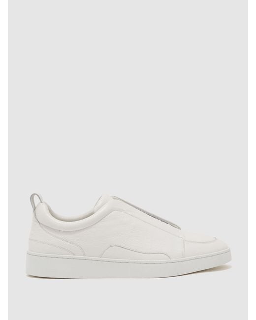 Reiss Natural Henry Bonded-Leather Elasticated Trainers for men