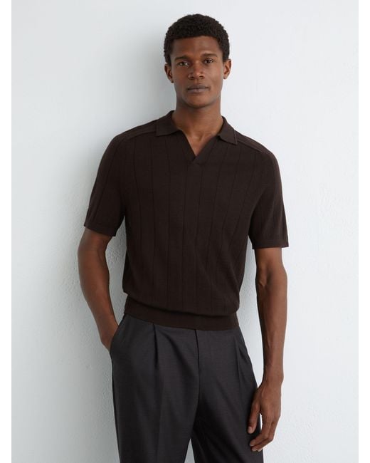 Reiss Black Chelmsford - Chocolate Brown Wool Wide-rib Polo Jumper, M for men