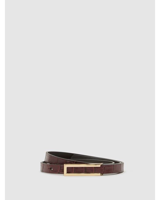 Reiss White Bronya - Burgundy Leather Crocodile-effect Belt, M (us 8-10)