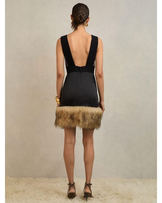 ATELIER Multicolor Reiss & Satin Faux Fur Trim Mini Dress