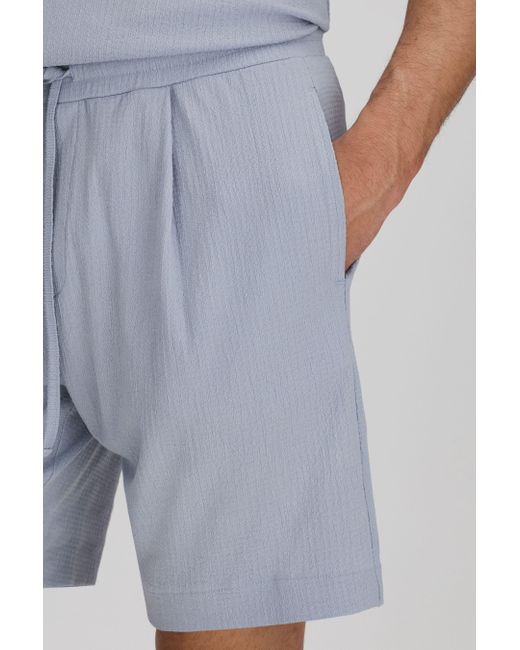 Reiss Riad - Porcelain Blue Textured Drawstring Shorts for men