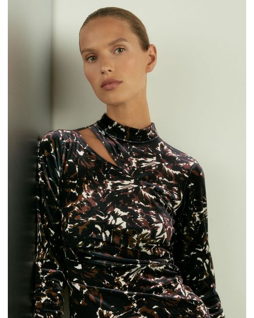 Reiss Black Abstract Print Midi Dress