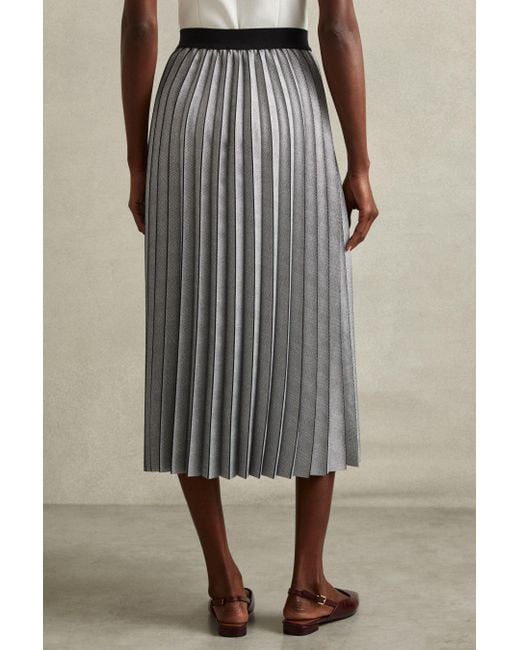 Reiss Natural Checked Pleated Midi Skirt