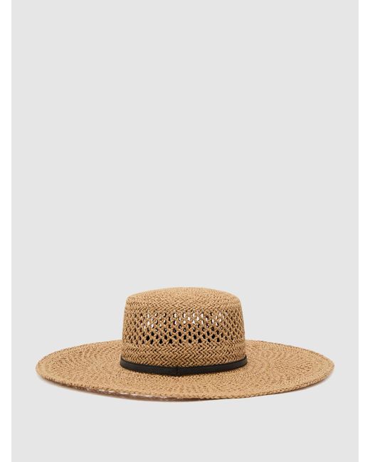 Reiss Natural Contrast-Trim Straw-Effect Hat, M & L