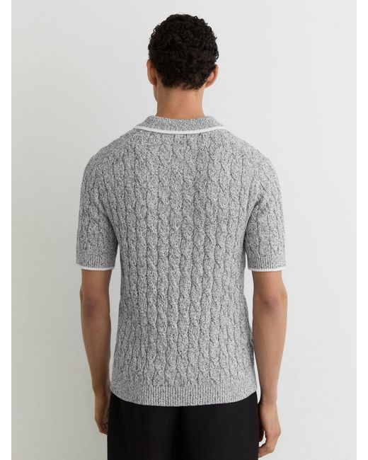 Reiss Gray Cotton Cable-Knit Polo Shirt for men