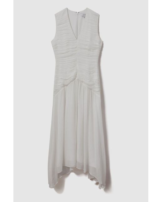 Reiss Natural Saffy - Ivory Ruched Bodycon Midi Dress