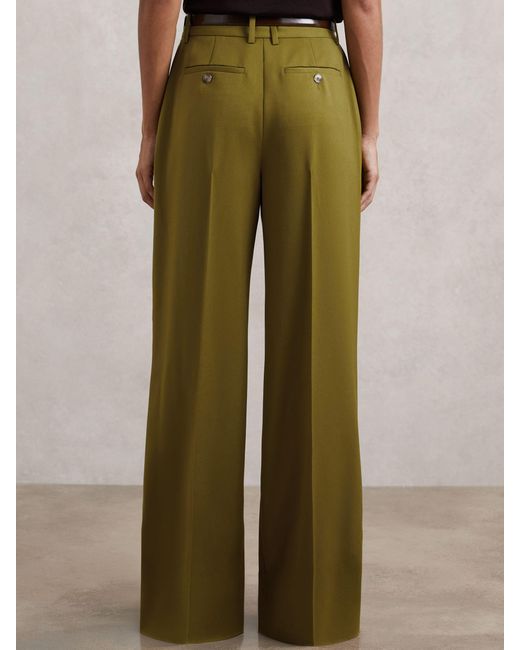 Reiss Green Wide-Leg Pintuck Trousers