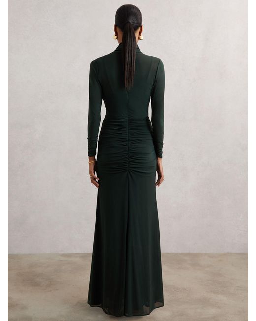 Reiss Black Ruched Long-Sleeve Maxi Dress