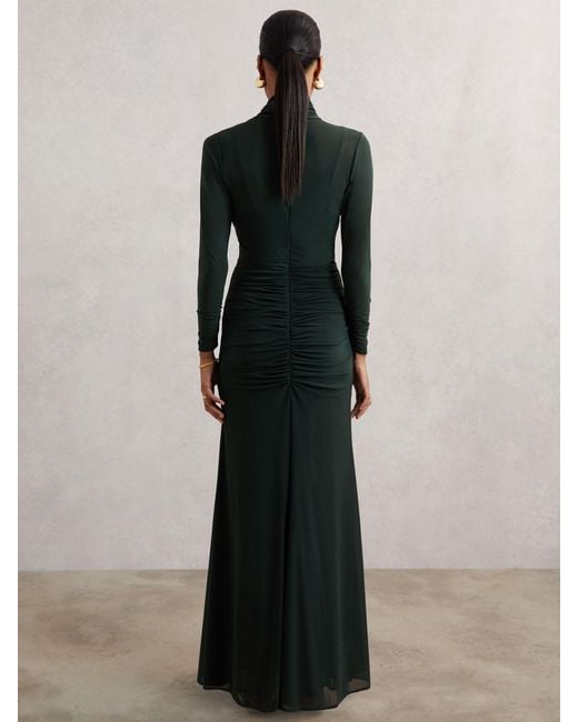 Reiss Green Danni Petite Ruched Long-Sleeve Maxi Dress