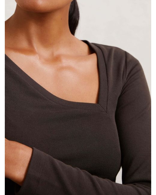 Reiss Black Stretch-Cotton Asymmetric-Neck Top