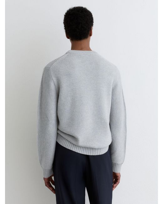 Reiss Gray Wool-Blend Rib-Detail Crew-Neck Jumper for men