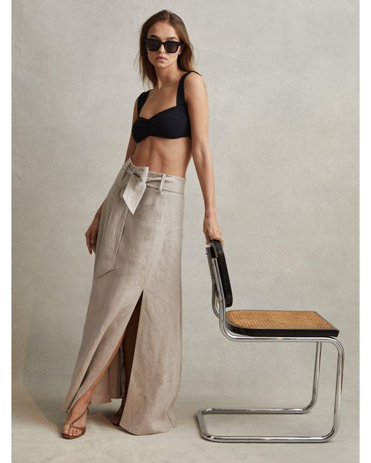 Reiss Natural High Rise Linen Maxi Skirt