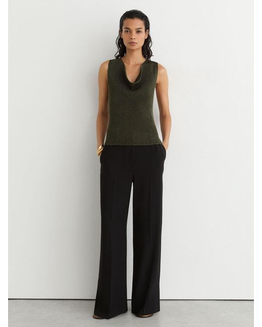 Reiss Black Simone - Green Cowl-neck Metallic-knit Sleeveless Top, S (us 4-6)