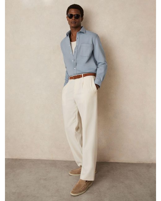 Reiss Blue Cotton-Twill Cutaway-Collar Overshirt for men