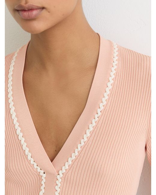 Reiss Blue Lauri - Pink/ivory Craft-stitch Rib-knit Top, L (us 12-14)