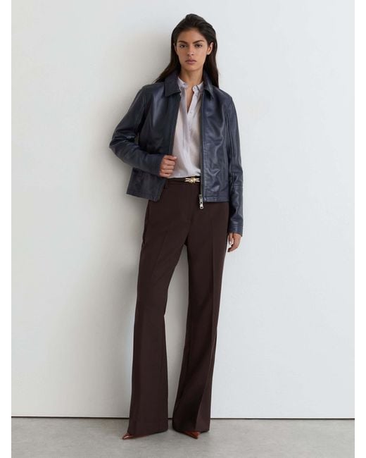 Reiss Blue Flared Knot-Hardware Belted Trousers