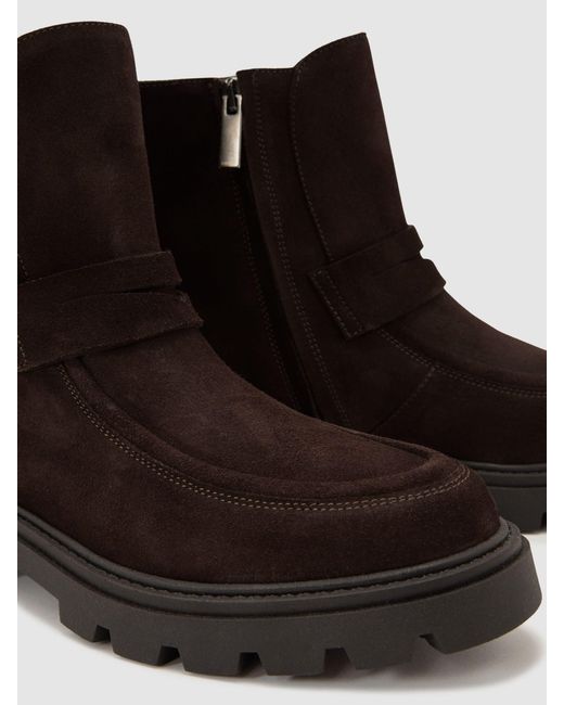 Reiss Brown Talia - Chocolate Suede Loafer Ankle Boots, Us 10 (uk 8)