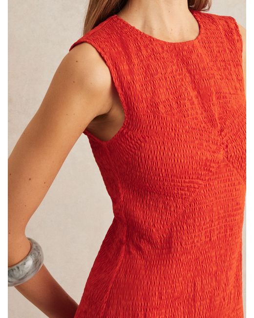 Reiss Annabel - Red Petite Cotton Shirred Midi Dress, Us 6