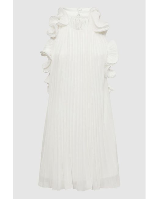 Reiss White Halter Neck Frill Mini Dress