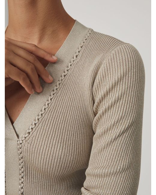 Reiss Natural Metallic Craft-Stitch Rib-Knit Top