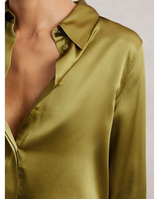Reiss Green Silk-Satin Concealed-Placket Shirt