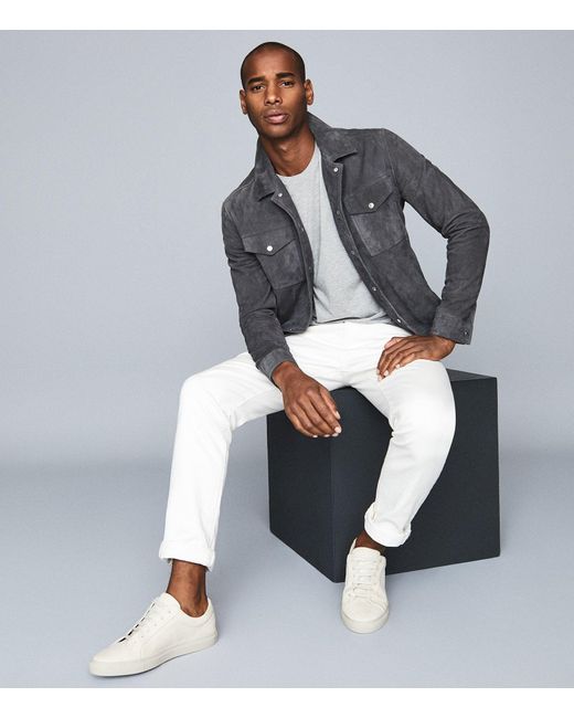 Reiss Gray Jagger - Suede Trucker Jacket for men