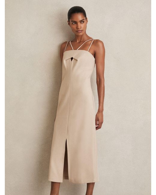 Reiss Natural Double Strap Cut Out Midi Dress