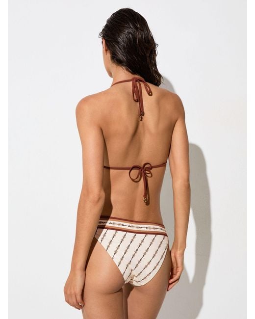 Reiss White Chain-Print Fixed-Side Bikini Bottoms