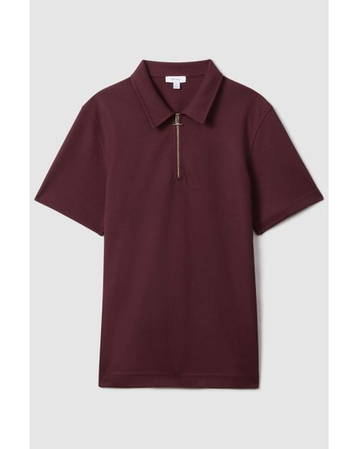 Reiss Purple Floyd - Bordeaux Slim Fit Half-zip Polo Shirt, Xs for men