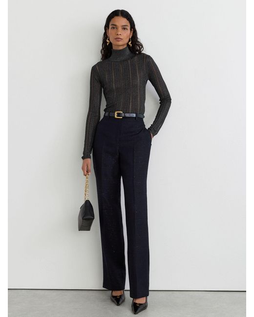 Reiss Black Metallic Open-Knit Roll-Neck Top