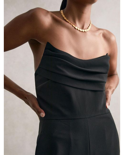 Reiss Blue Structured Strapless Wide-Leg Jumpsuit