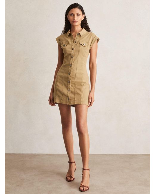 PAIGE Natural Denim Button Through Mini