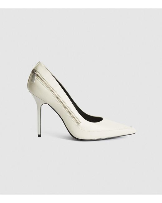 Reiss White Hoxton Court - Leather Zip Detail Court Shoes